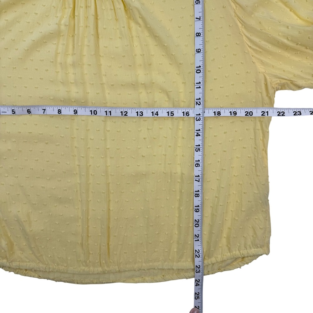 Yellow Swiss Dot Crochet Lace Tassel Sleeve Blouson Blouse Top Large (PTP 21") - Picture 4 of 4